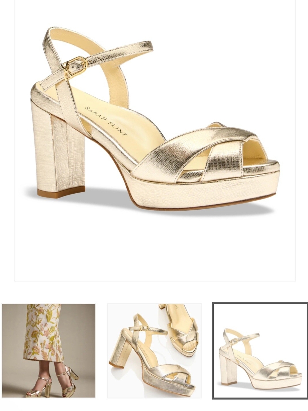 Sarah Flint Size 5 5.5 And 7 Metallic Gold Platform Block Heel Sandals - Picture 2 of 7